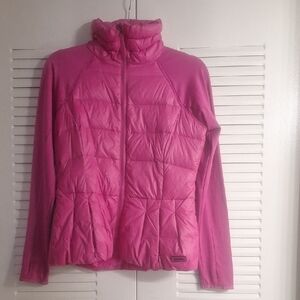 Calvin Klein Women's Bubblegum Pink Workout Warmup Puffer Peplum Jacket Xs